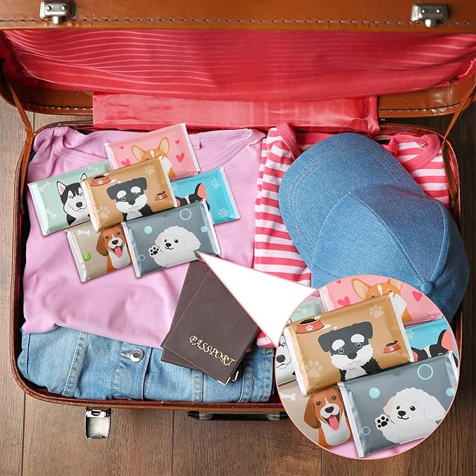 24 Packs Travel Size Tissue Pocket Slim Pack Facial 3 Ply Wallet Size Pocket Tissues for Travel Wedding Party Favors, 6 Styles(Dog)