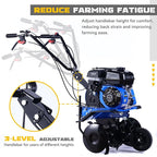 212CC 7HP Gas Tiller, 22" Adjustable Width, 4-Cycle Engine Cultivator with Instant Reverse, Heavy-Duty Steel Tines for Hard Soil, New Ground Breaking, Weed & Deep Cultivation (Blue)