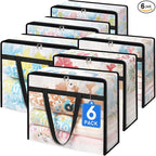 TasticTotes 6 Pack Clear Storage Bags for Comforter, Clothes & Bedding, Plastic Blanket Storage with Zipper and Handle, Moving Bags, Closet Organizer and Under-Bed Storage (90L)
