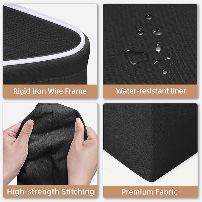 STORAGE MANIAC 3-Pack Large Laundry Hamper, 100L (26.4 Gal) Collapsible Laundry Basket with Bamboo Handles, Freestanding Waterproof Clothes Hamper for Laundry Room, Bedroom, Dorm, Towels, Toys, Black