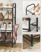 SONGMICS Stackable Shoe Rack, 4 Tier Metal Shoes Rack Storage Shelf, Holds up to 20 Pairs, Adjustable Slanted Shelves Tower Organizer for Closet Entryway Small Spaces, Black ULMR107BD01
