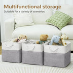 12 x 12 Inch Cube Storage Bins, 4 Pack Fabric Storage Basket with Handles, Foldable Boxes Organizer for Shelf Baskets for Home, Clothes (White/Grey)