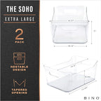BINO | Plastic Storage Bins, X-Large - 2 Pack, Clear | THE SOHO COLLECTION | Pantry Organizers and Storage Containers Fridge Organizer Bins Kitchen Cabinet Organizer Medicine Cabinet Organizer Bin