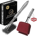 2-in-1 Stainless Steel Grill Brush Cleaning Kit, Grilling Accessories, Interchangeable BBQ Brush & Griddle Scraper with Fire-Resistant Cleaning Sponge, Dishwasher Safe Grill Cleaner, BBQ Accessories