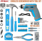 Hi-Spec 35pc Blue Tool Kit with 3.6V USB Electric Screwdriver and Drill set. Complete General Tool Set