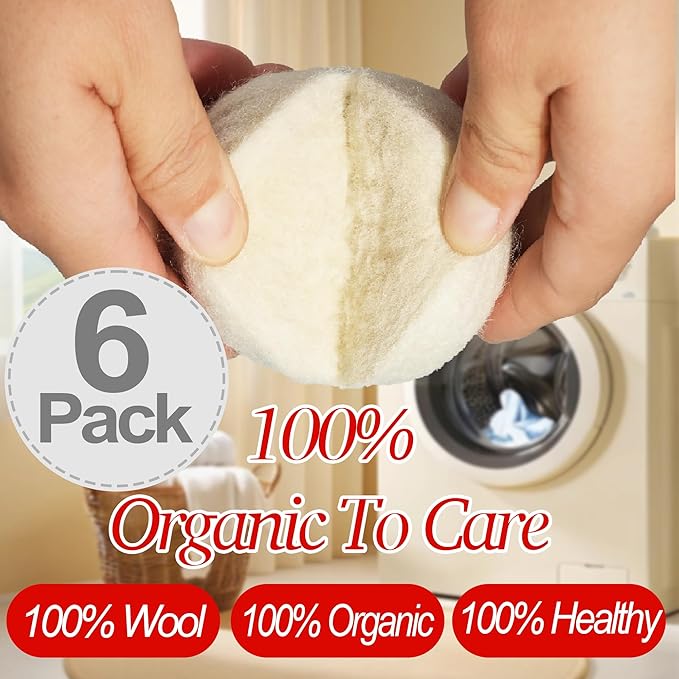 White Dryer Balls XL Laundry Balls Reusable Anti Static, 6 Pcs Lint Balls Remover for Dryer, Dryer Balls Natural Fabric Softener, Reduce Clothes Wrinkles and Saving Drying Time (White 6 Pcs)