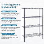 Honey-Can-Do 4-Tier Heavy-Duty Adjustable Shelves, Metal Storage Rack with 350-lb Shelf Capacity, Black, 18" W x 48" L x 72" H