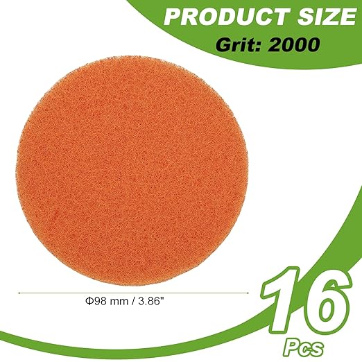 Power Scrub Pads, Scrubbing Pads 2000 Grits Scouring Discs - Fitting for (Home Kitchen Cleaning - Drill Attachment - Scrubber Replacement) 16 Pcs & 4 Inch & Orange