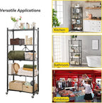 BRIAN & DANY 5-Tier Foldable Storage Shelves with Wheels, Folding Metal Rack Shelving Unit, Heavy Duty No Assembly Organizer Shelf for Garage, Kitchen, Basement, Pantry, Black