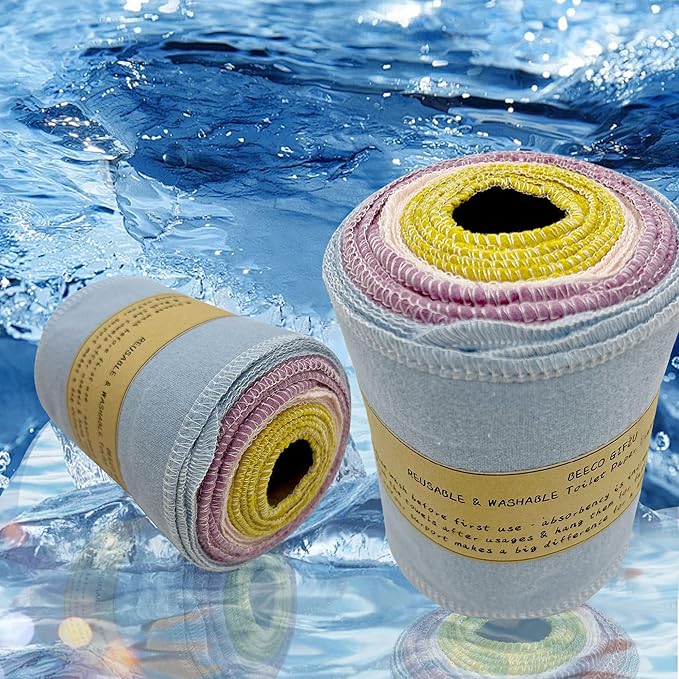 Reusable Toilet Paper Towels 24 Count Roll,Washable Absorbent No Tear Bidet Towels Cotton Cloth,Zero Waste Cleaning Supplies for Bathroom (Solid 4 Colors B)