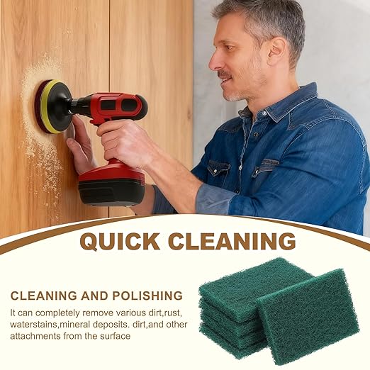 uxcell 5Pcs Scrubber Scouring Pad, 7.9 x 4.7 Inch 180 Grits Drill Power Brush Rectangle Scrub Pads Discs Polishing Pad for Household Furniture Automotive Cleaning, Green