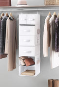 Whitmor Multi-Functional Hanging Organizer with Drawer Inserts- 5 Section - Closet Organizer - White