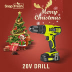 SnapFresh 20V Cordless Impact Drill-1/2" Power Drill/Driver Set,445in-lbs Torque Max,2 Variable Speeds, 43Pcs Bits w/case,2.0Ah Battery & Fast Charger Included, Power Tools