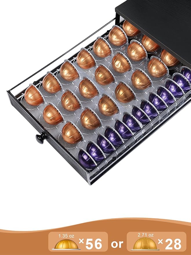 Sedegn Coffee Pod Holder Drawer Organizer Capsules Storage Organizer with Sliding Drawer Compatible For Pods, Holds up to 56 Small or 28 Big Pods Black
