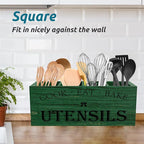 Suli Extra Large Kitchen Utensils Holder with 4 Compartments, Wooden Utensil Organizer for Kitchen Countertop, Farmhouse Decor, Rustic Cooking Utensil - Green grain