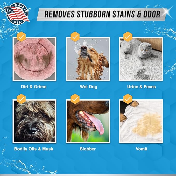 Pet Laundry Detergent Odor Remover - ACTIVE Enzyme Based Powder Detergent for Dogs Beds, Cat Pee, HE Washer Friendly Natural Enzymatic Deodorizer, Urine, Smell, Dog Drool, Stain Eliminator - 64 Loads