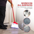 Indoor Broom with LED Lights | Angle Broom for Dark Corners & Low Light Areas | Soft Bristle, Adjustable Long Handle | Floor Sweeper for Kitchen, Room, Office & Garage (Red)