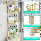 HapiRm Hanging Shower Caddy Organizer - Shower Shelf with 22 Hooks and 2 Toothbrush Holders, No Drilling Adjustable Hanging Bathroom Organizer - Gold