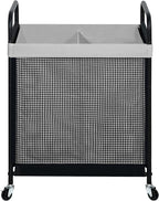 STO STO Laundry Hamper 2 Section, 100L Rolling Laundry Sorter Cart with Removable and Washable Liner Bag, Clothes Hamper with Wheels and Metal Handle for Laundry Room and Bedroom, Gray