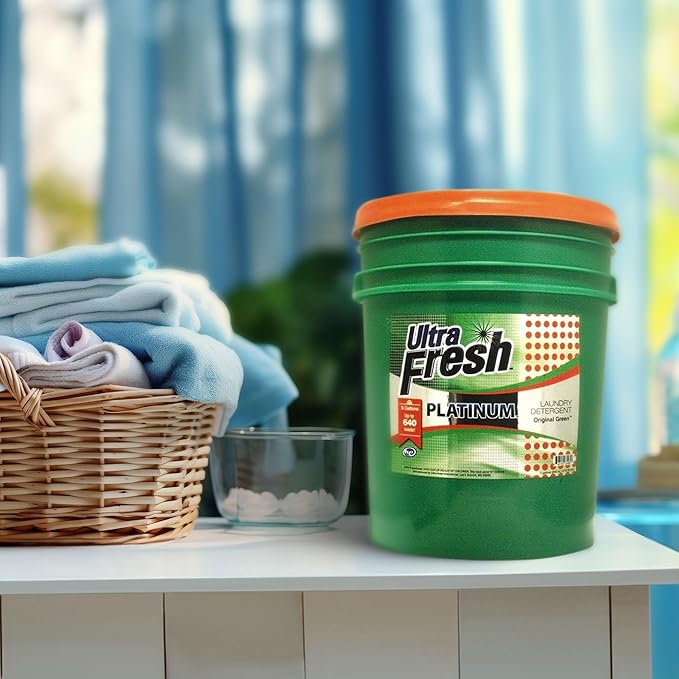 Ultra Fresh 3X Platinum 5 Gallon Laundry Detergent Liquid for All Machine Types with Easy Dispensing Pump, Up to 640 Loads, Original Green (5 Pack)