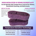 Smilyeez Double-Size Scrub Moji Sponge 2-Pack – Dual Smiling Faces, Temperature-Responsive Scrubber – Scratch-Free, Odor & Stain Resistant – Purple