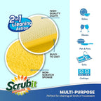 Scrub and Wipe Cleaning Pads [10 Pack] – SCRUBIT Dual Sided Scouring Pad and Sponge - Reusable Kitchen Scrubbing Sponges for Dishes, Pots, Pans Utensils & Non-Stick Cookware (Yellow)