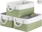 Storage Baskets for Shelves 11.8x7.9x5.2 Inch-Foldable Fabric Organizing Storage Bins with Handles, Closet & Bathroom Organizer, Home Storage for Kitchen, Office (3-Pack, White&Green)