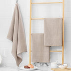 Homaxy Premium Kitchen Towels(18”x 28”, 12 Pack), Large Cotton Kitchen Hand Towels, Flat and Terry Dish Towels, 380 GSM Highly Absorbent Tea Towel Set with Hanging Loop, Khaki