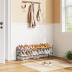 Tajsoon 2 Tier Expandable Shoe Rack for Closet, 28“-41“Adjustable & Stackable Shoe Shelf Storage, Metal Shoe Rack Organizer for Front Door Entrance, Closet, Garage, Entryway, Grey