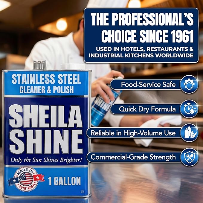 Sheila Shine 1 Gallon Stainless Steel Cleaner and Polish - Cleans, Polishes & Protects Kitchen Appliances, Refrigerators, Sinks, Ovens & Grills - Cleaner for Stainless Steel Appliances