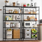 Sakugi Storage Shelves - Set of 2, 5-Tier Metal Shelf Organizer, Space-Saving Garage Shelving with Leveling Feet, Standing Shelves Organizer for Kitchen, Laundry, Pantry (33.1"x12.6"x72.0", Black)