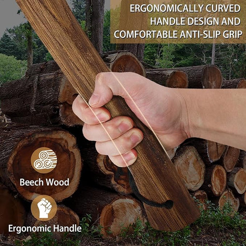 15.7" Hatchet, Camping Hatchet, Hand-Forged Axe with Sheath for Wood Chopping, Splitting, and Carving, Bushcraft Axe with Beech Handle for Outdoor Survival and Garden Work