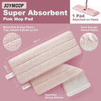 JOYMOOP Flat Mop Head, with 13-inch Microfiber Mop Pad Replacement - Pink, 1 Pack