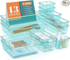 StorMiracle 13 PCS Drawer Organizer Set, 5 Varied Size Bathroom and kitchen Drawer cabinet organizer Trays, Clear Storage Bins for Makeup, Jewelry, Utensils and Gadgets