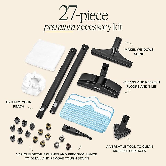 Dupray Neat Steam Cleaner with 27-Piece Accessory Kit – High-Performance Chemical-Free Cleaning for Floors, Cars, Tiles, and More, *Kills 99.9% of Bacteria & Viruses (incl. x16 assorted brushes)