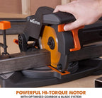 Evolution Power Tools R210CMS Compound Miter Saw, 8-1/4" Multi-Material Cutting TCT Blade Included Cuts Wood Metal Plastic & More, 45° - 45° Degree Miter & 45˚ Degree Bevel Angles, 1200W, 8-1/4"