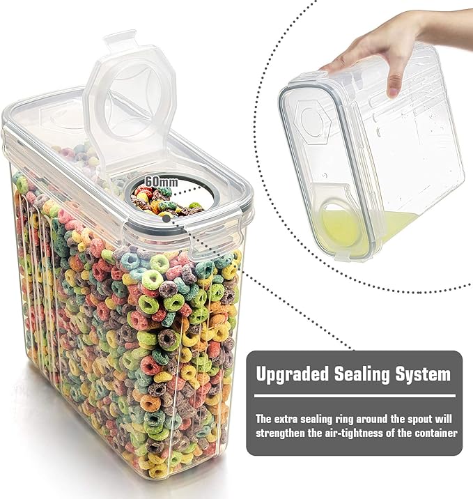 Wildone Cereal Storage Containers Set, Large BPA Free Plastic Airtight Food Storage Containers 4L /135.3oz for Flour, Sugar, 6 Piece Set Cereal Dispensers with 20 Labels & Marker, Grey