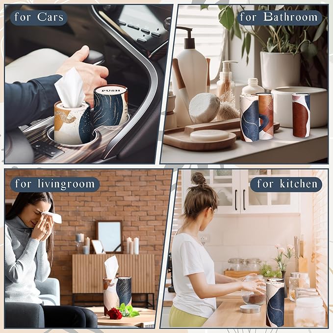Outus 12 Pcs Car Tissues Cylinder Holder with 3 Ply Facial Tissue Bulk Black White Round Tissue Holder Travel Tissues Boxes Container for Car Cup Wedding Birthday Party(Boho 2)