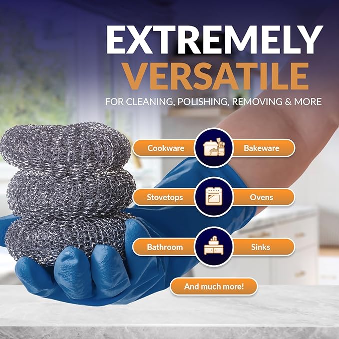 PAMI Heavy Duty Stainless Steel Sponge Scrubber Non-Scratch Metal Sponges Kitchen Metal Scratch Pads for Pots Pans Pack of 4