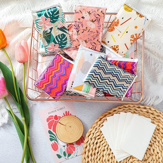 24 Packs Travel Size Tissue Pocket Slim Pack Facial 3 Ply Wallet Size Pocket Tissues for Travel Wedding Party Favors, 6 Styles(Geometry)