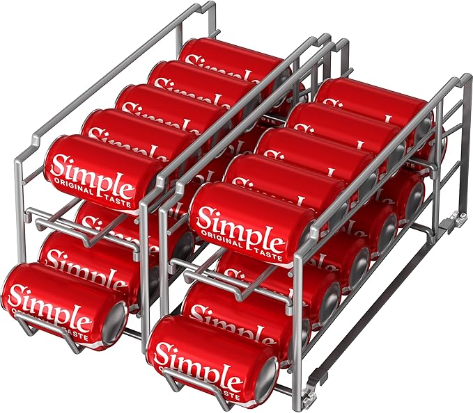 Simple Houseware Stackable Beverage Soda Can Dispenser Organizer Rack, Silver, 2 Pack