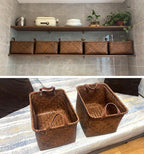 GIB Wicker Storage Baskets for Shelves, Woven Laundry Basket for Organizing Clothes Blanket Basket, Decorative Rectangular Closet Organizers Storage Bins with Handles, Brown, 4 Pack