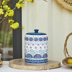 Bico Blue Talavera Ceramic Air Tight 9 inch Cookie jar, for holding coffee, powder, tea, spices, Microwave and Dishwasher Safe