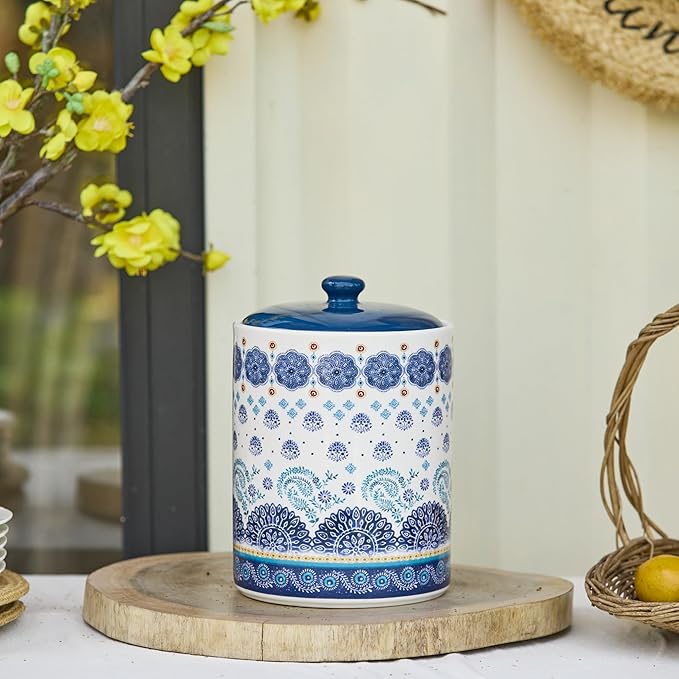 Bico Blue Talavera Ceramic Air Tight 9 inch Cookie jar, for holding coffee, powder, tea, spices, Microwave and Dishwasher Safe