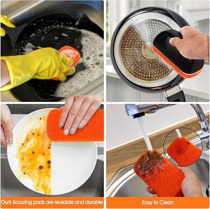 Upgraded 6-Piece Griddle Cleaning Kit for Blackstone, Flat Top Grill Cleaner Non-Scratch Scouring Pads for Kitchen - Heavy-Duty 5 Griddle Scrubber Pads with 1 Handle