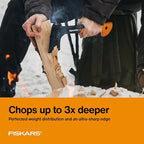 Fiskars X7 Small 14" Hatchet Axe with Sheath for Chopping Wood Kindling for Campfires while Outdoors & Camping, Insert-Molded Forged Steel Head, Low-Friction Blade, Shock Absorbing Handle & Non-Slip Grip