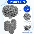 100 Pcs Stainless Steel Scouring Pads Heavy-Duty Metal Sponge Scrubbers for Kitchen & Grill Cleaning, Rust-Resistant Steel Wool for Pots, Pans, Oven 2.5"x1.5"