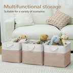 13 x 13 Inch Cube Storage Bins, 6 Pack Fabric Storage Basket with Handles, Foldable Boxes Organizer for Shelf Baskets for Home, Clothes (White/Khaki)