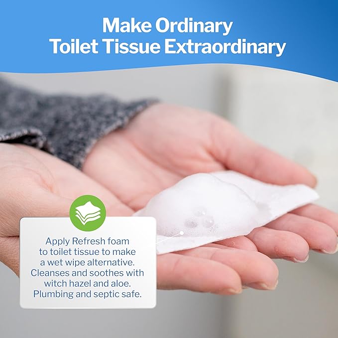 Refresh Liquid Wipe: Toilet Paper Foam | Eco-Friendly Flushable Wet Wipe Alternative | Cleanses and Soothes with Witch Hazel and Aloe | Plumbing & Septic Safe | 50ml | 1.69 oz | 1 Pack