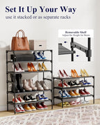 Kitsure Shoe Rack - Non-Woven Shoe Rack Shelf, Shoe Organizer for Closet, Entryway, Garage & Corridor, Stackable Shoe Shelves, 27.5" Wide - 3 Tier, Black